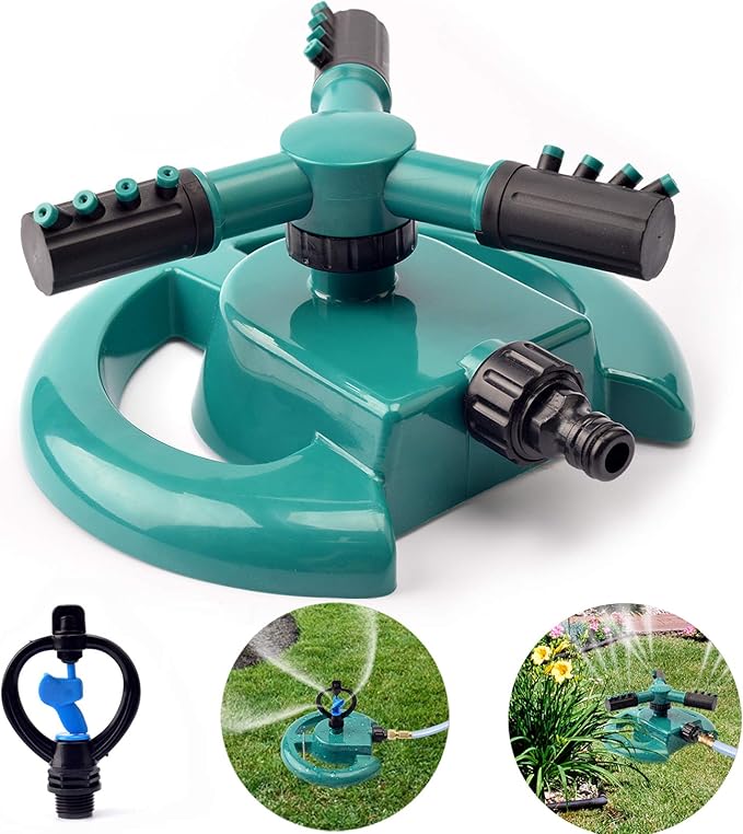 kyerivs 草坪洒水器户外自动花园洒水器 360 度旋转 3 臂喷雾器范围